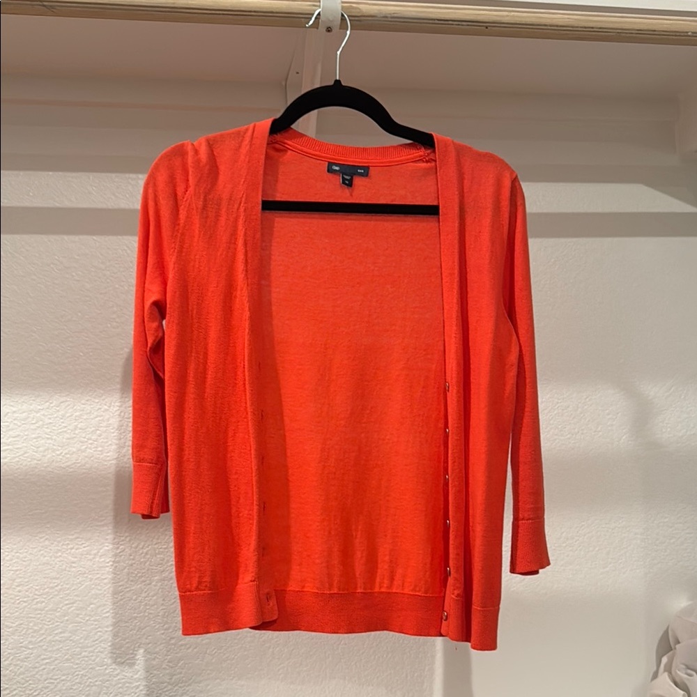 GAP Orange Cardigan Sweater Lightweight Knit